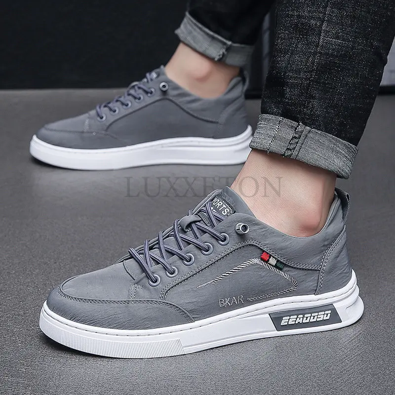 Men\'s Shoes Ice Silk Cloth Canvas Gray Flat Shoes Casual Lace Up Non Leather Sneakers Footwear Male Fashion Soft Walking Shoes