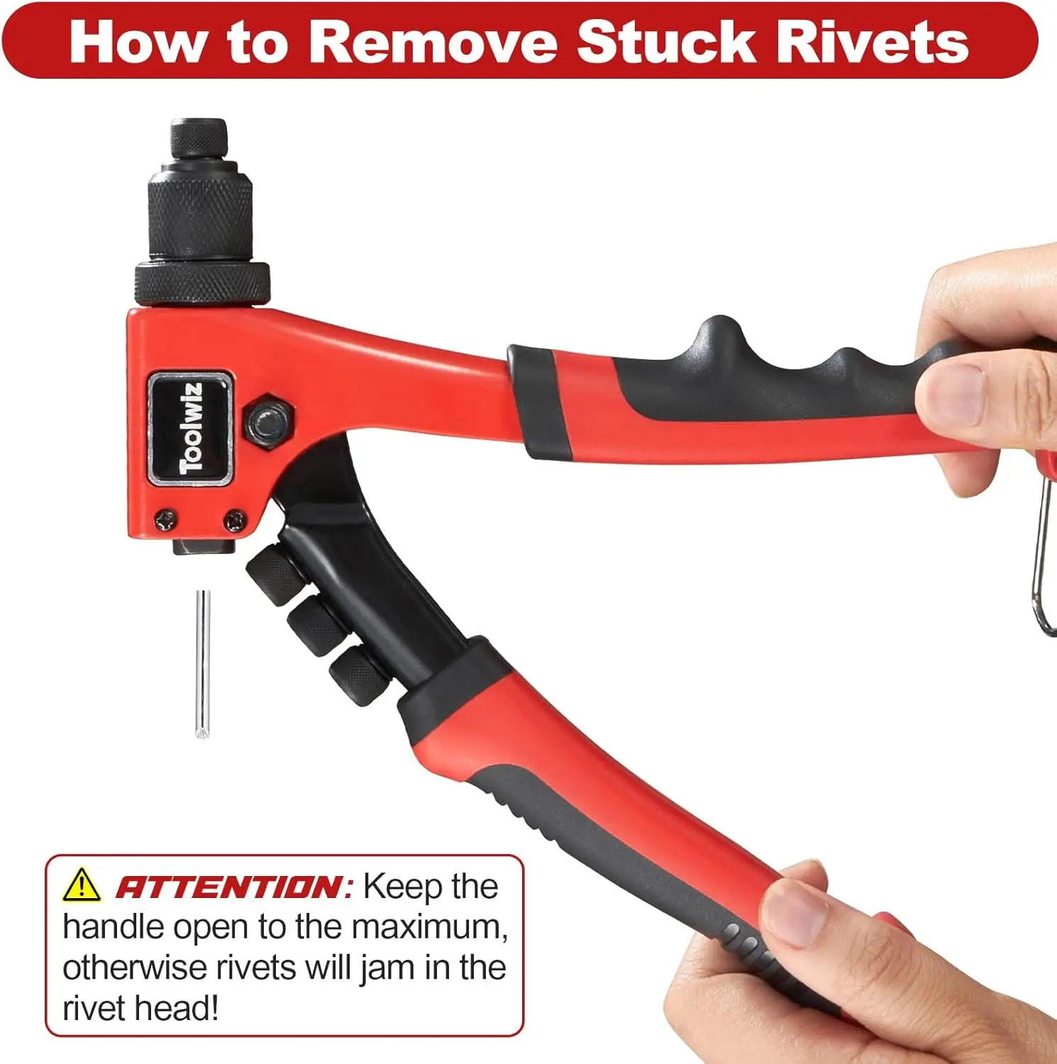 One-Handed Rivet Gun Kit with 200pcs Rivets, 4x Heads & 4x Bits - Heavy Duty for Metal, Wood, Plastic, Leather, Fabric