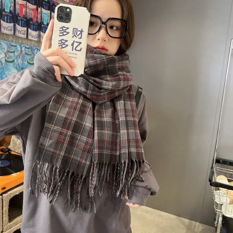 Autumn Women New Plaid Elegance Scarf Winter Streak Casual Preppy Style Girl Scarf Comfort Warm Retro Thicken Shawl for Women