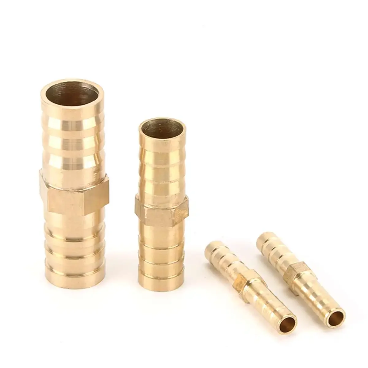 2pcs Fit Tube Barbed I.D 2.5/3/4/5/6/8/10/12/14/16/19/25mm Brass Coupler Splicer Connector Fitting for Fuel Gas Water 0.8 Mpa