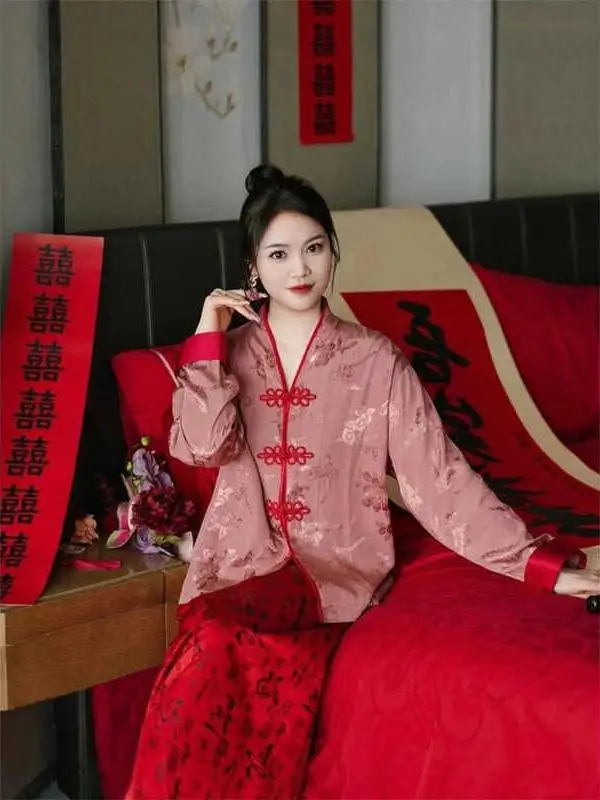 

plus Size Wedding Morning Robe New Chinese Style Bride Gown Women's Suit for Engagement Return Visit Gift Dress