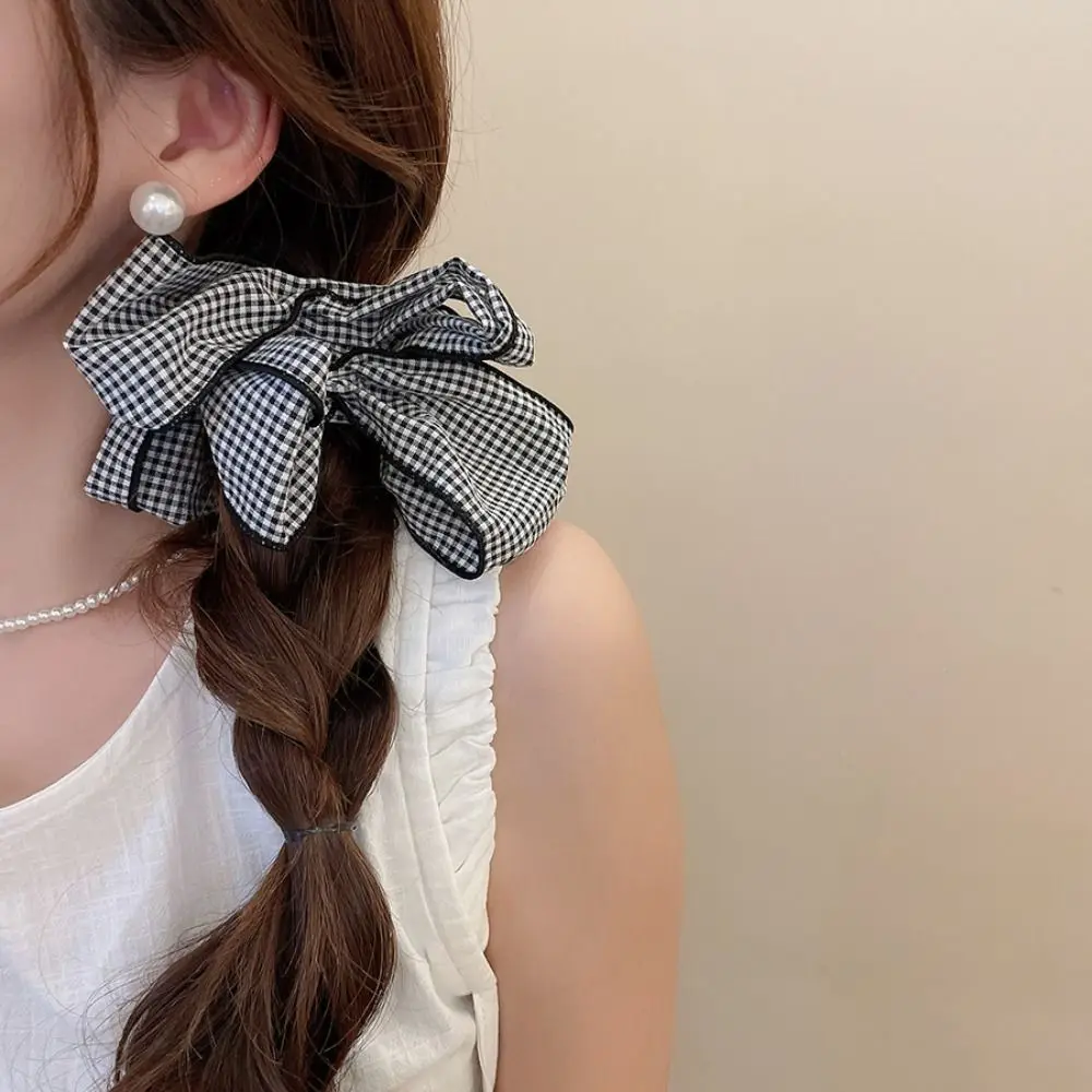 

Эластичные резинки для волос с цветком, милый корейский стиль, синее клетчатое кольцо для волос, держатель для хвоста, веревка для волос, решетчатая резинка для волос, вечерние