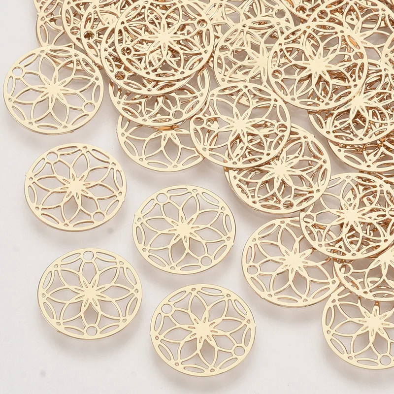 10-20PCS 13x0.3mm Brass Links connectors Metal Embellishments Flower Light Gold Color For Jewelry Bracelet Earrings Making