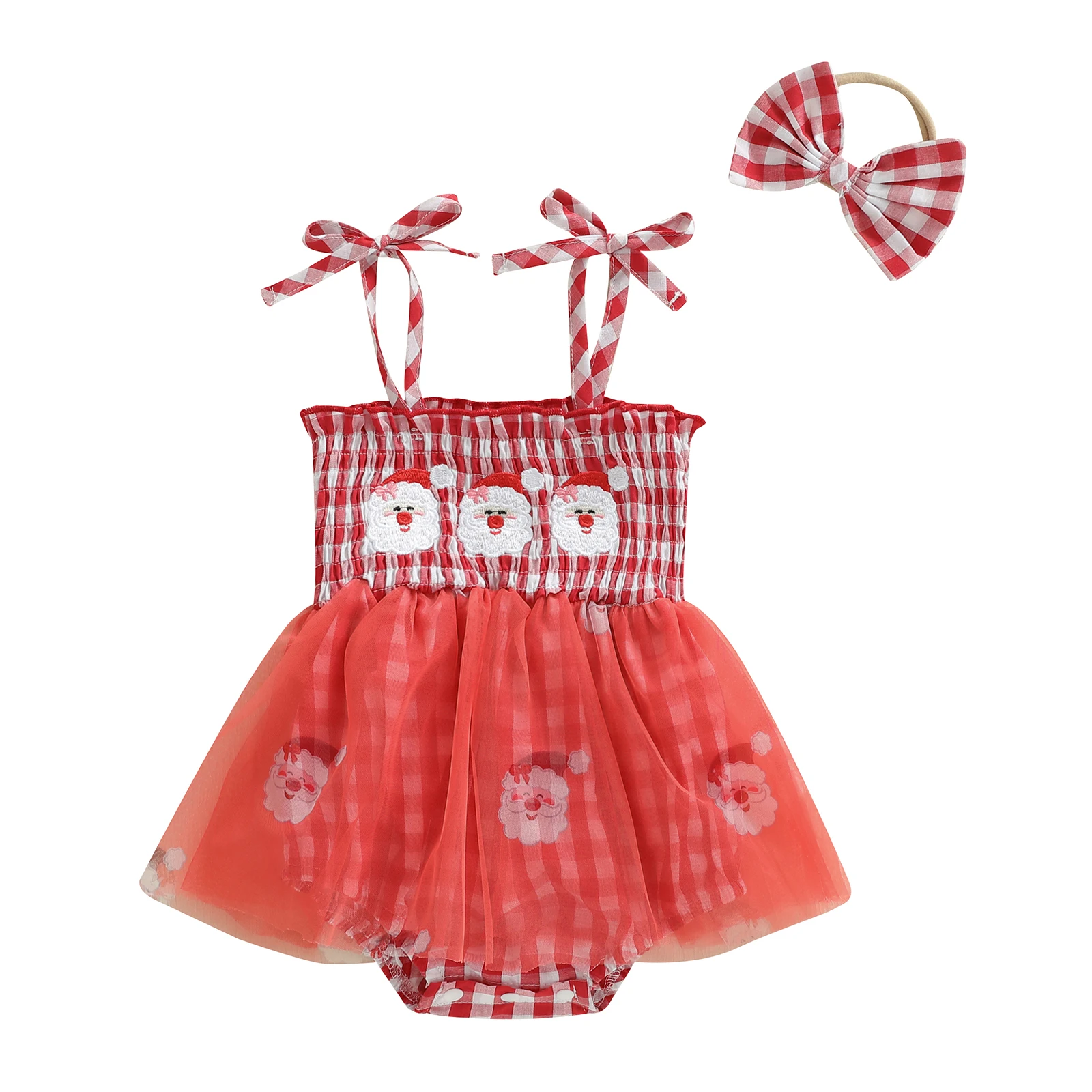 ViSgogo Baby Girls Christmas Outfit Sleeveless Santa Claus Embroidery Romper Dress with Headband