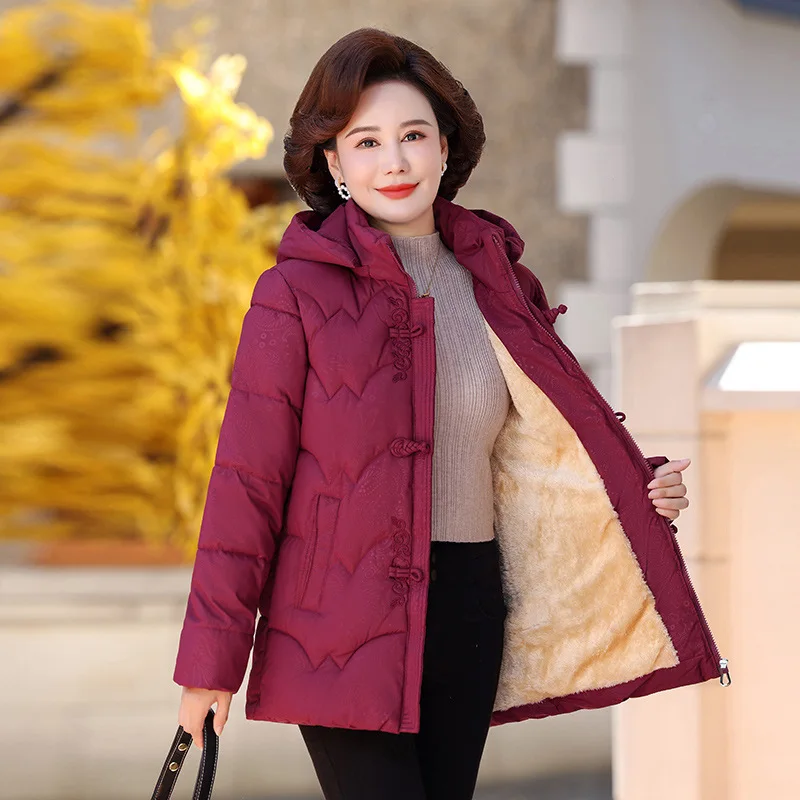 Winter Women Clothes Middle-aged and Elderly Cotton Jackets with Thick Warm Coat Chinese Embroidered Mothers Fashion Outerwear