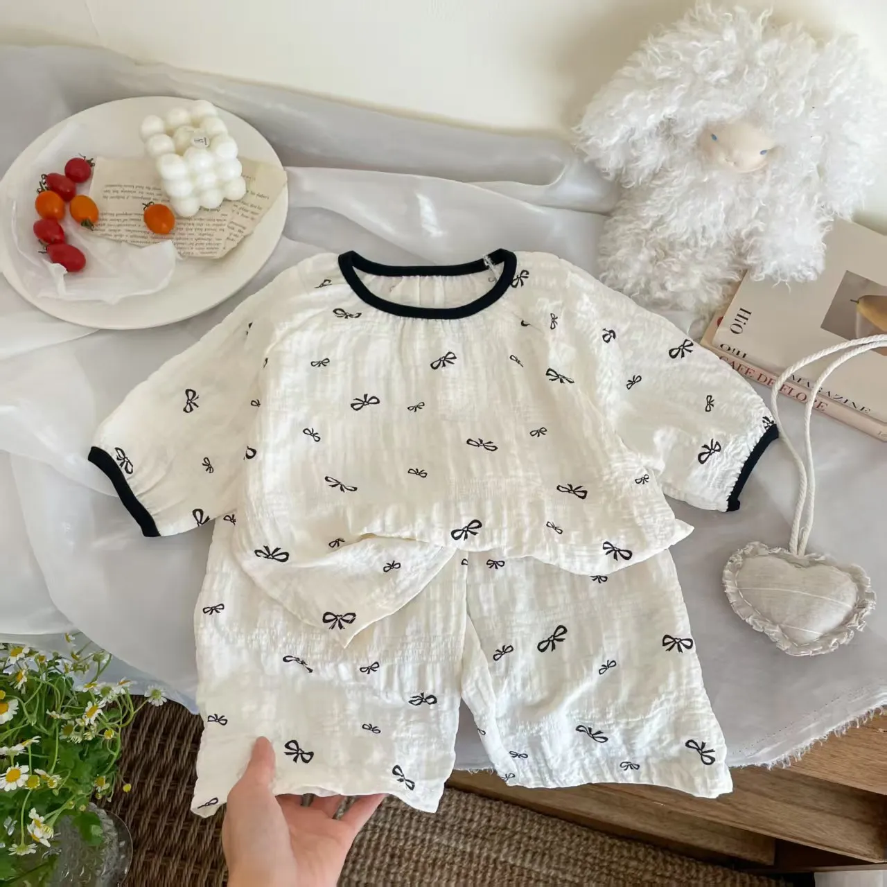 Frühling Atmungsaktive Kinder Nachtwäsche Sets 0-7Y Kinder Mädchen Gedruckt Homewear Pyjama Sets Sommer Gaze Stoff Weiche Täglichen Loungewear – Detail 6