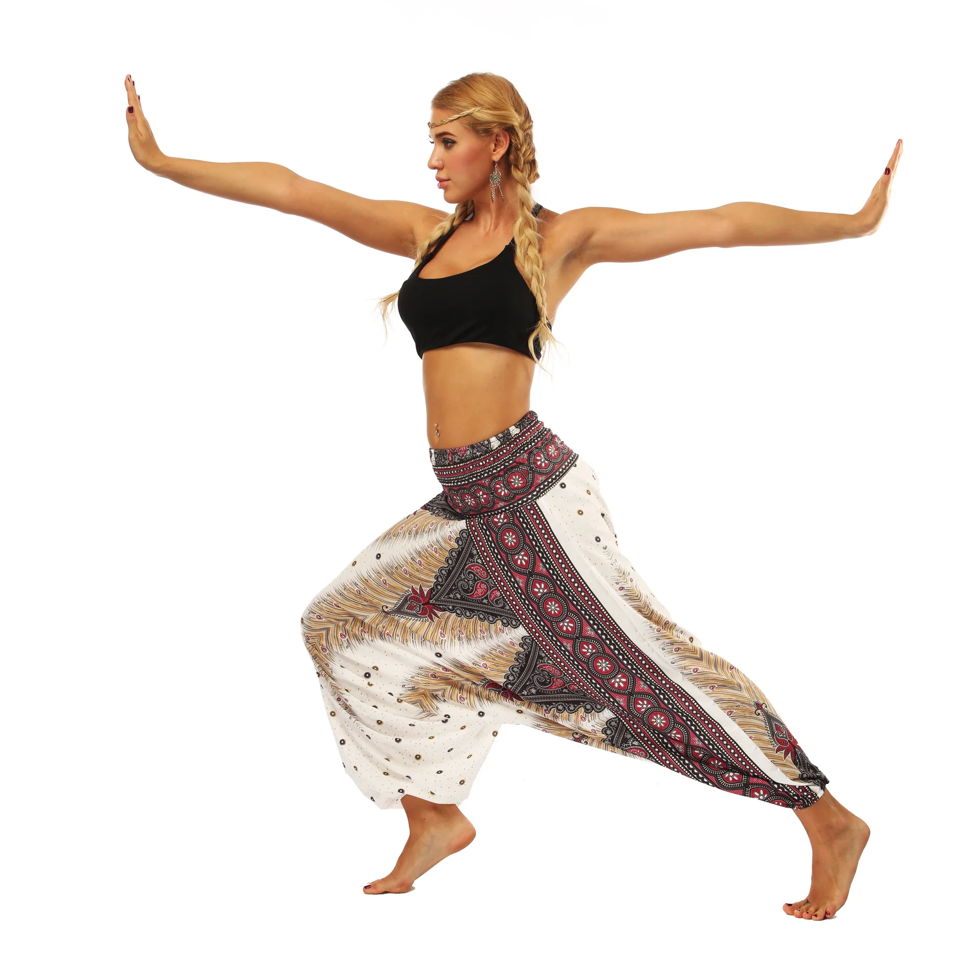 High Quality 2024 Women's Ethnic Style Digital Printed Lantern Pants Loose Fitness Yoga Pants High Waist Crotch Dance Pants Y2K