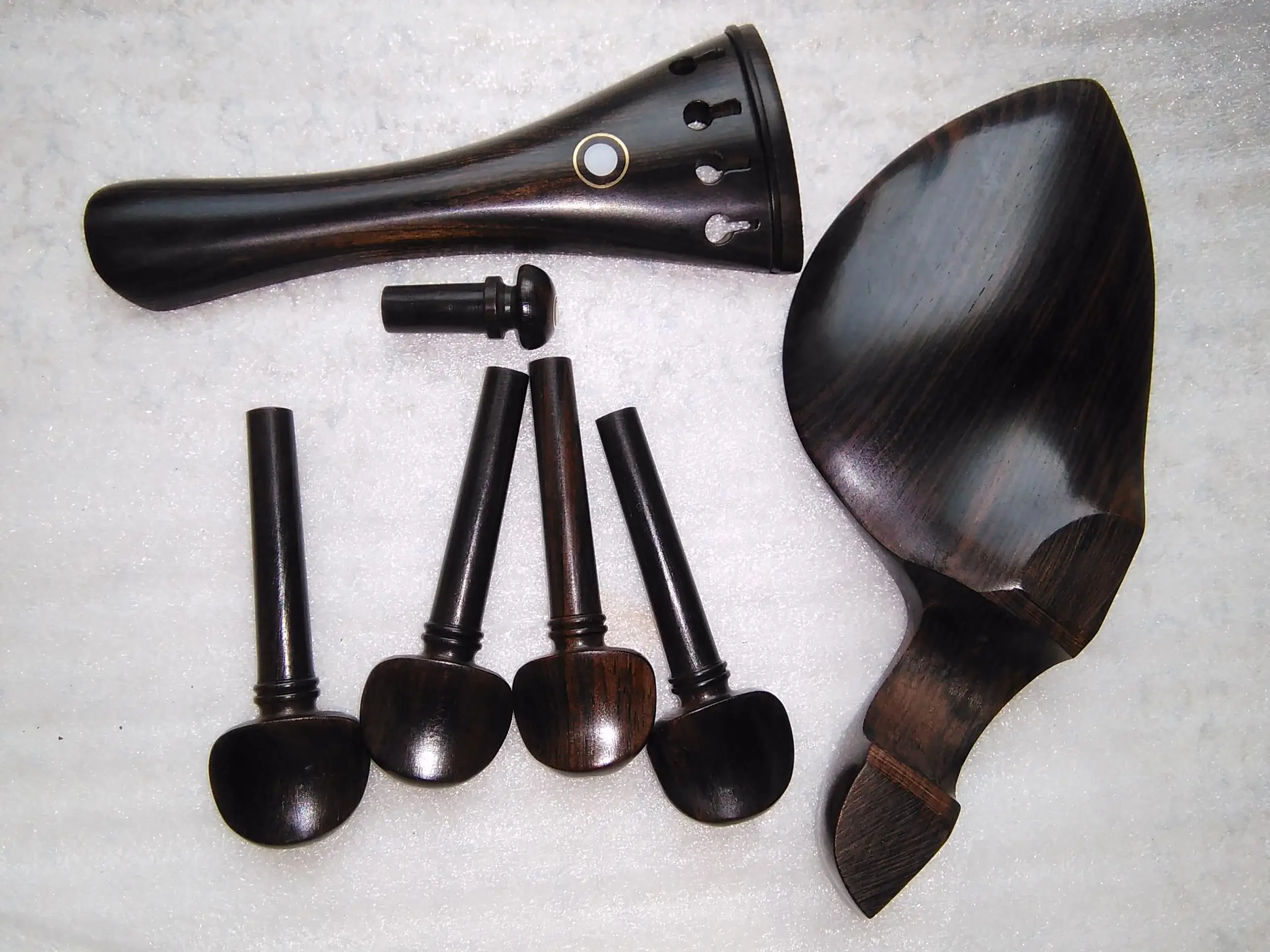 6 Sets EBONY Violin Fitting 4/4 Quality Violin Parts with Tail Piece, Chin Rest Pegs and End Pin