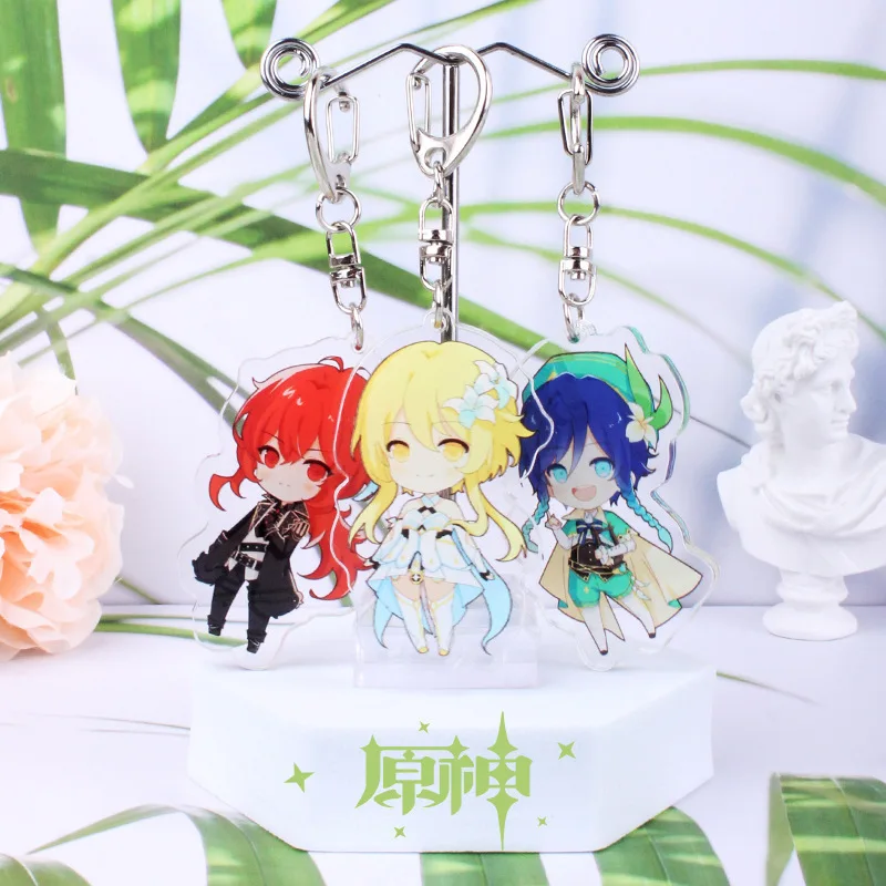 Anime Genshin Impact Keychains Yae Miko Xiao Ganyu Hu Tao Klee Amber Barbara Barbatos Beelzebul Keqing Keyrings Pendants Figure