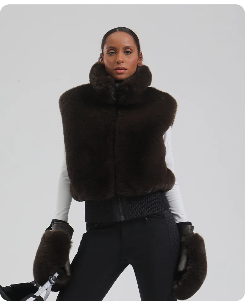 GSOU SNOW Damen Flauschige Kunstfell-Weste Mantel Skijacke Ärmellose Reißverschluss-Weste Winter Tägliche Warme Outdoor-Sportweste – Detail 12