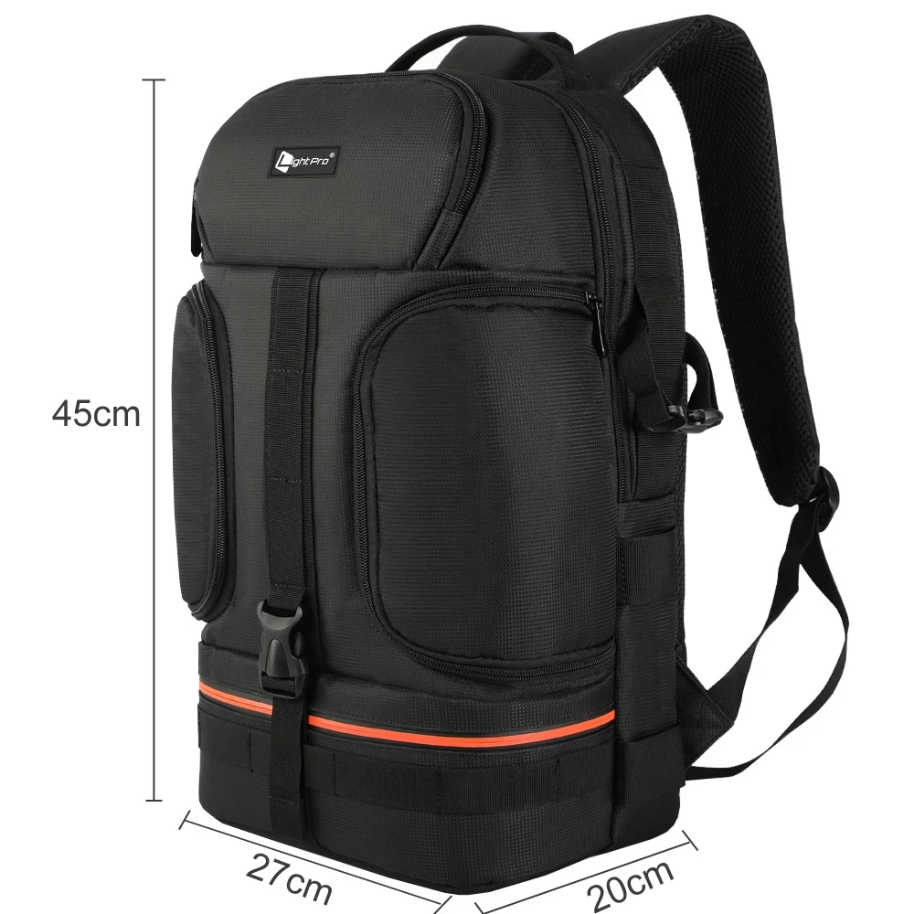 DSLR Waterproof Video Camera Backpack Tripod Case w/ Reflector Stripe fit 15.6in Laptop Bag for Canon Nikon Sony DSLR Photo