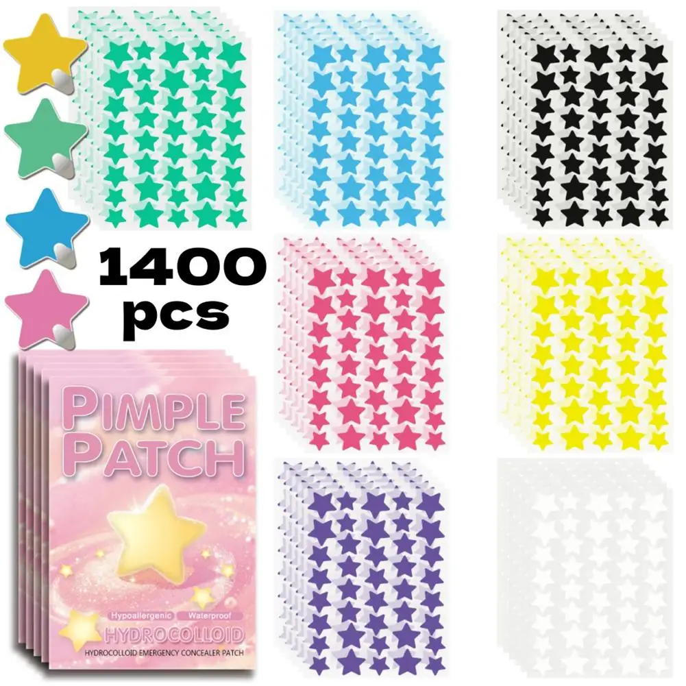 1400 Uds estrella colorida pegatina de eliminación de espinillas Invisible transpirable hidrocoloide parche para acné antiacné marcas corrector maquillaje