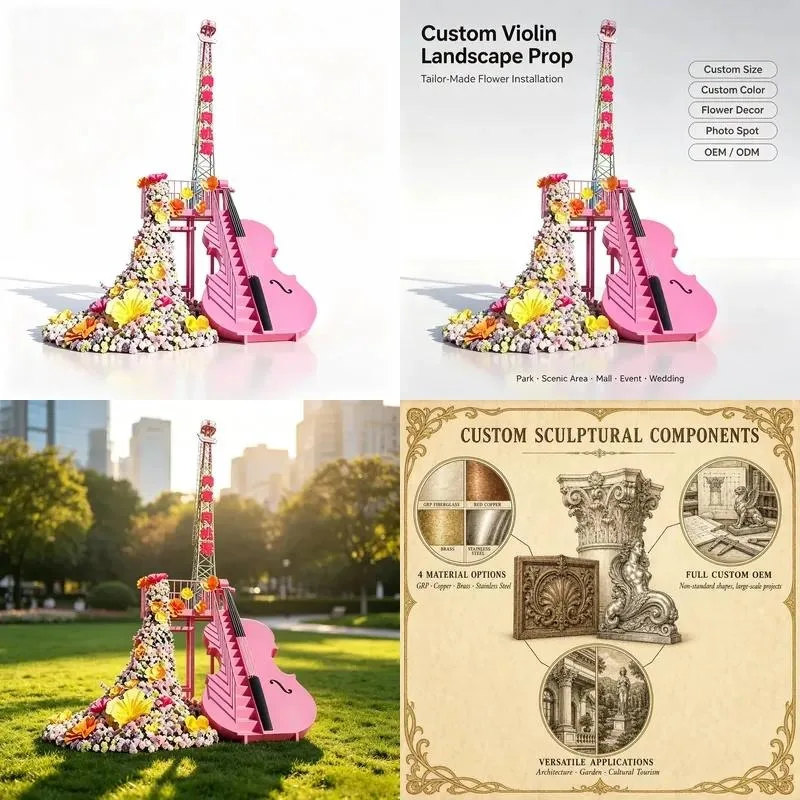 Resin floral clothing installation artwork, with violin props, customizable size and color, suitable for wedding stage, photo