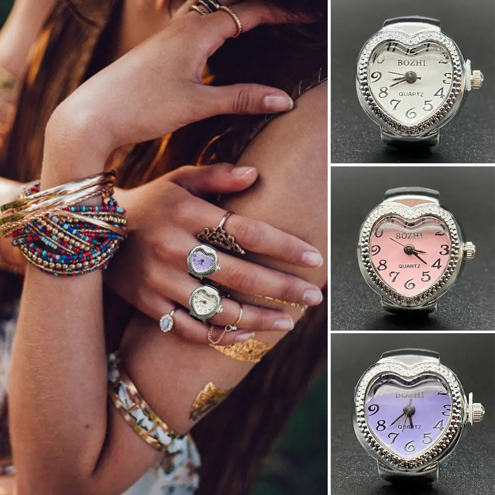 Vintage Elastic Stretchy Rings Gift Love Quartz Ring Watch Digital Watch Ring Watch Round Quartz Finger Rings