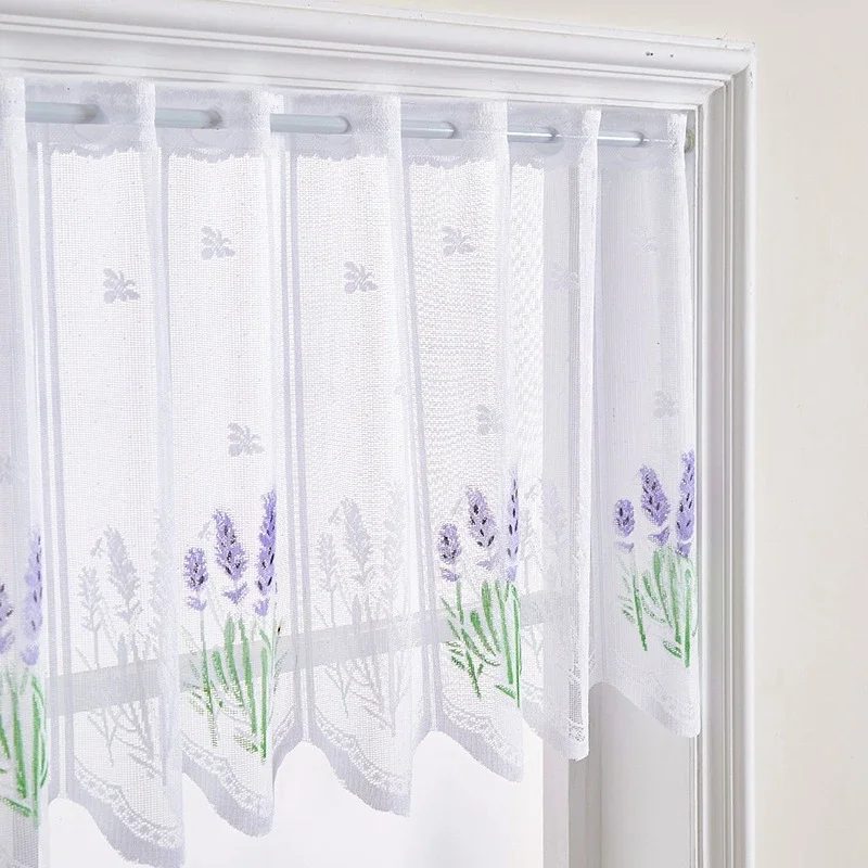 Lavender Flower Kitchen Curtain 1 Panel Floral Short Curtain Window Treatment Drape Tier for Home Decor Bathroom Bedroom Cafe