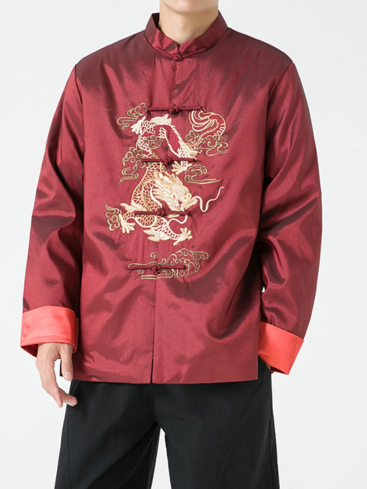 

Ele Embroidered Dragon Year Chinese Tang Suit Jaet Men's Ethnic Wedding Best Man Youth Hanfu Performance Coat