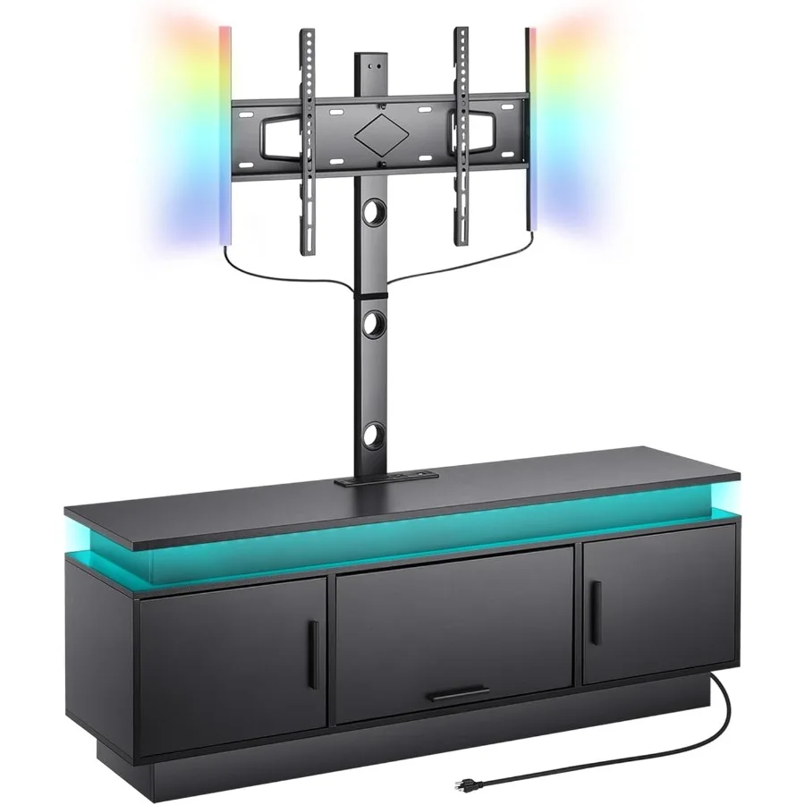 52 TV Stand with Mount for up to 75 in TVs Entertainment Center with Power Outlet LED Lights Height Adjustable TV Console with