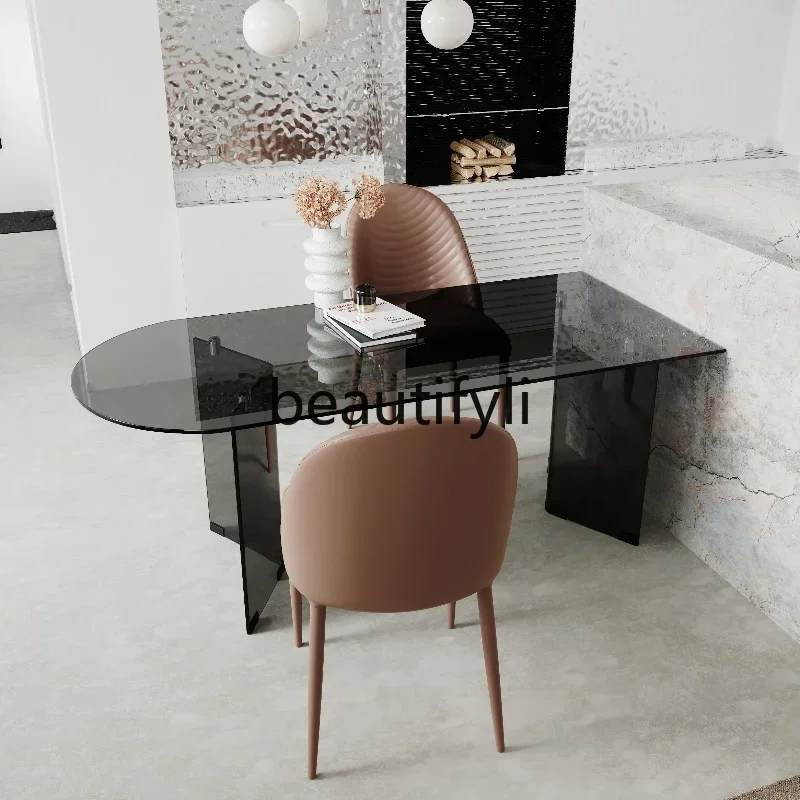 LXItalian الحد الأدنى طاولة طعام زجاجية غرفة الطعام المنزلية جدار جزيرة طاولة طعام كراسي متجر طاولة المفاوضاتSSS