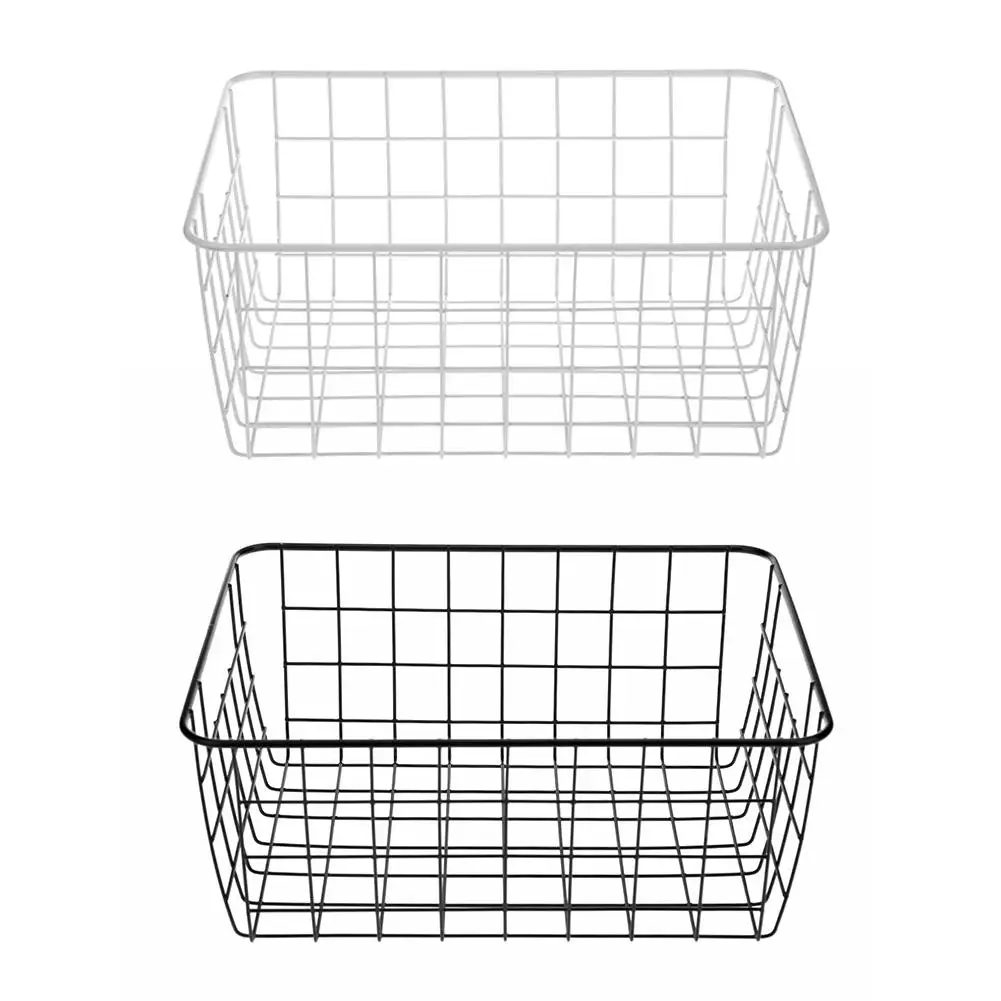 Metal Wire Storage Basket with Handle Wrought Iron Art Fruit Vegetable Snacks Holder Bathroom Kitchen Sundries Container