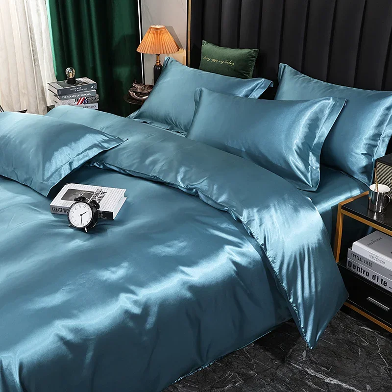 Bedding Set Solid Color Luxury Bedding Kit Rayon Satin Duvet Cover Set Twin Queen King Size Bed Set 3pcs/4pcs Home Textile