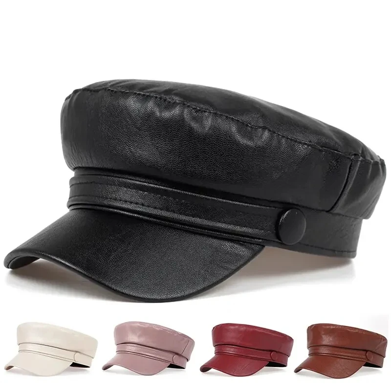 

1PC Solid Color PU Leather Beret, Fashionable Octagonal Hat, Elegant Style, Lightweight Women's Beret Suitable For Daily Wear