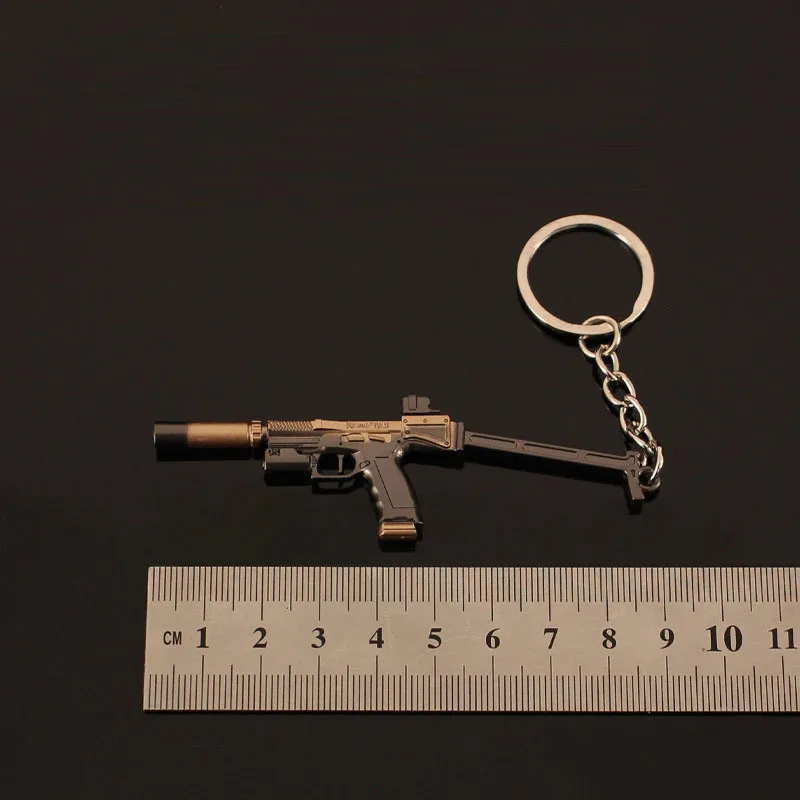 9cm Mini Gun Model Keychain USM-AI Model Jewelry Weapon Metal Pendant Key Chain Chaveiro Bag Car Key Holders Gift For Kids Men