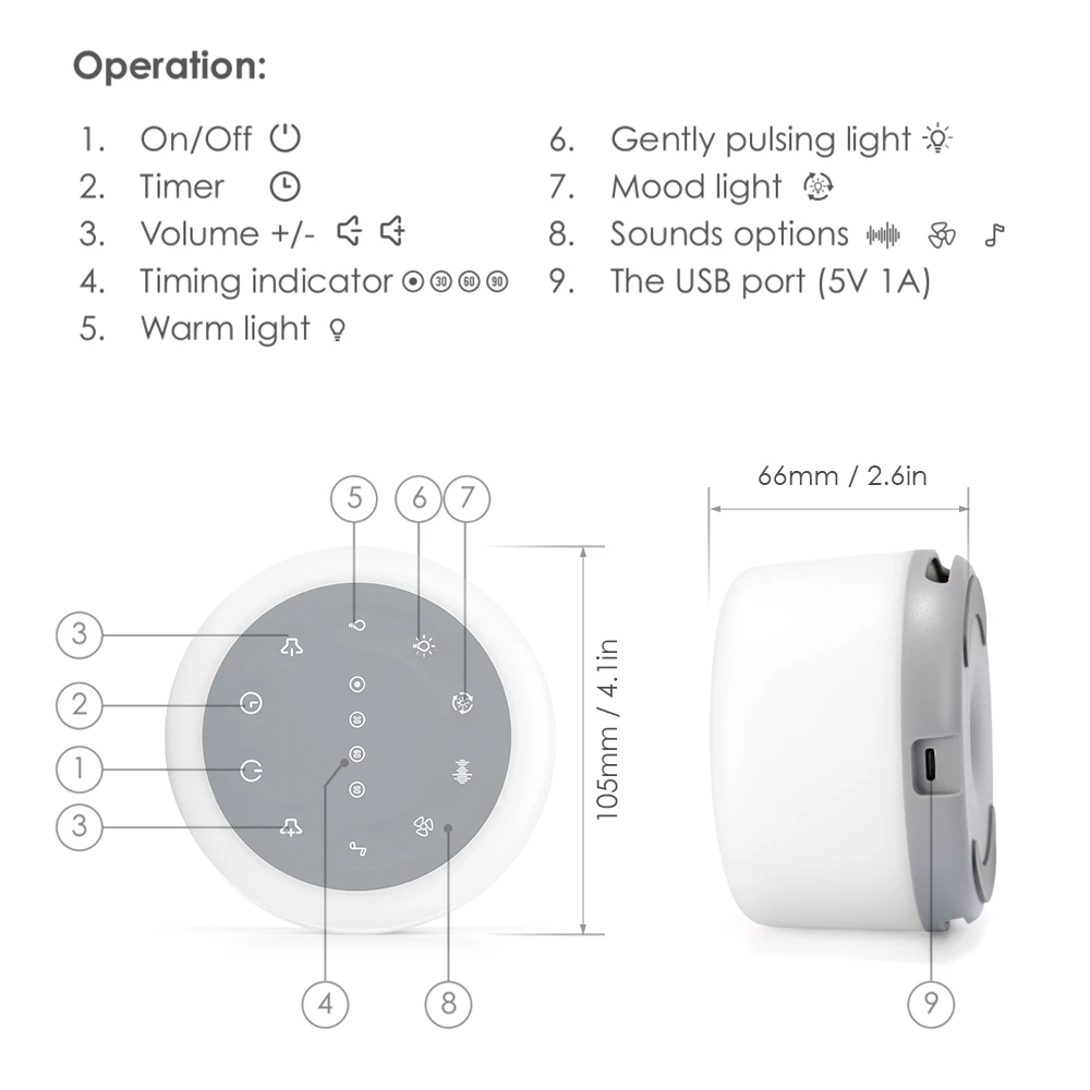 7 RGB Night Light & 24 Soothing Relax Sleep Sounds Machine with Adjustable Brightness Wireless Speaker White Noise Sound Machine