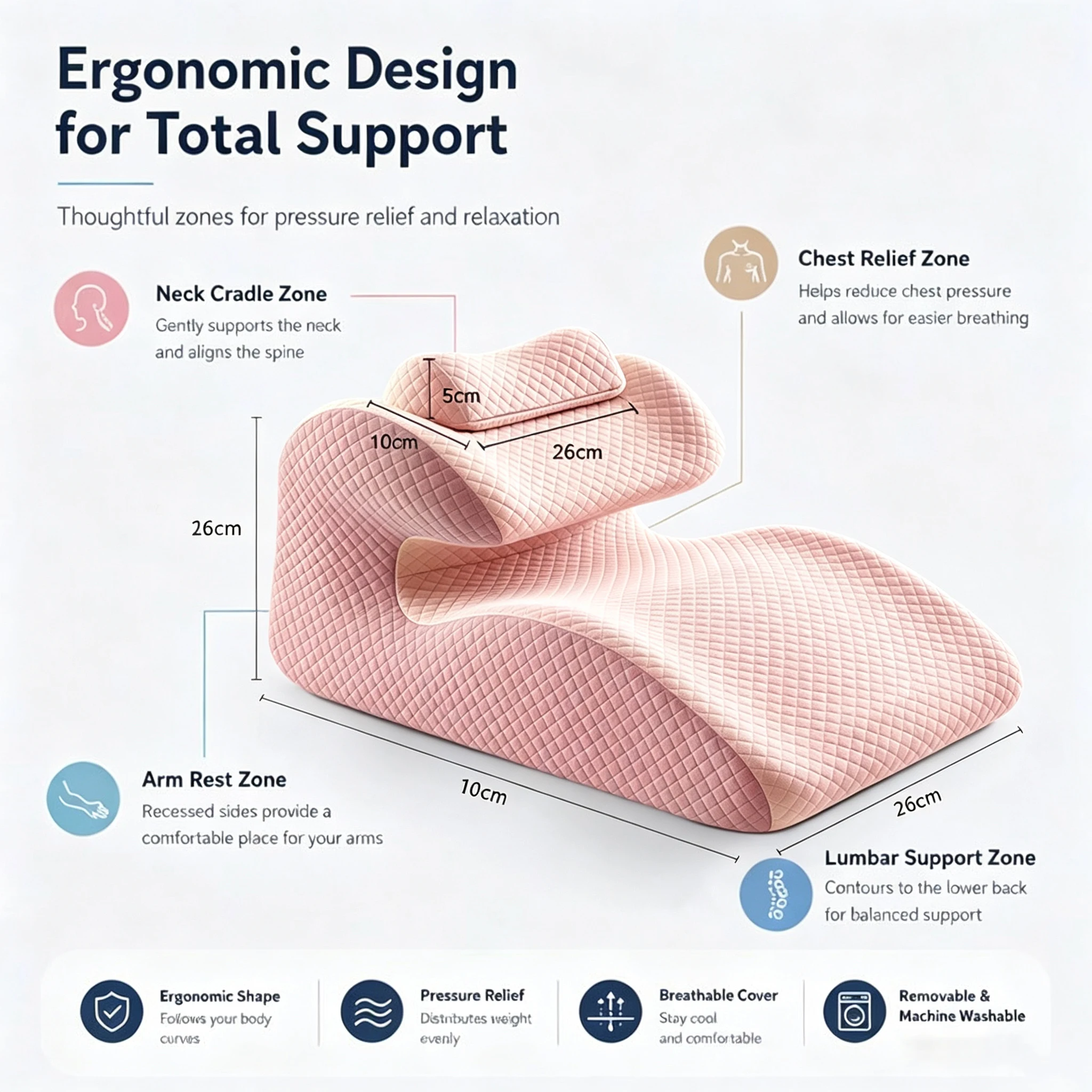Orthopedic Slow Rebound Memory Foam Wedge Pillow Back Support Cushion for Stomach Prone Sleepers Bed Reading & Phone Scrolling