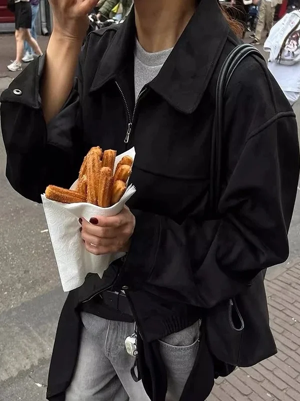 

Шикарное осеннее замшевое женское мотоциклетное пальто высокого класса с двойной молнией в стиле ретро, длинное пальто Sve ort