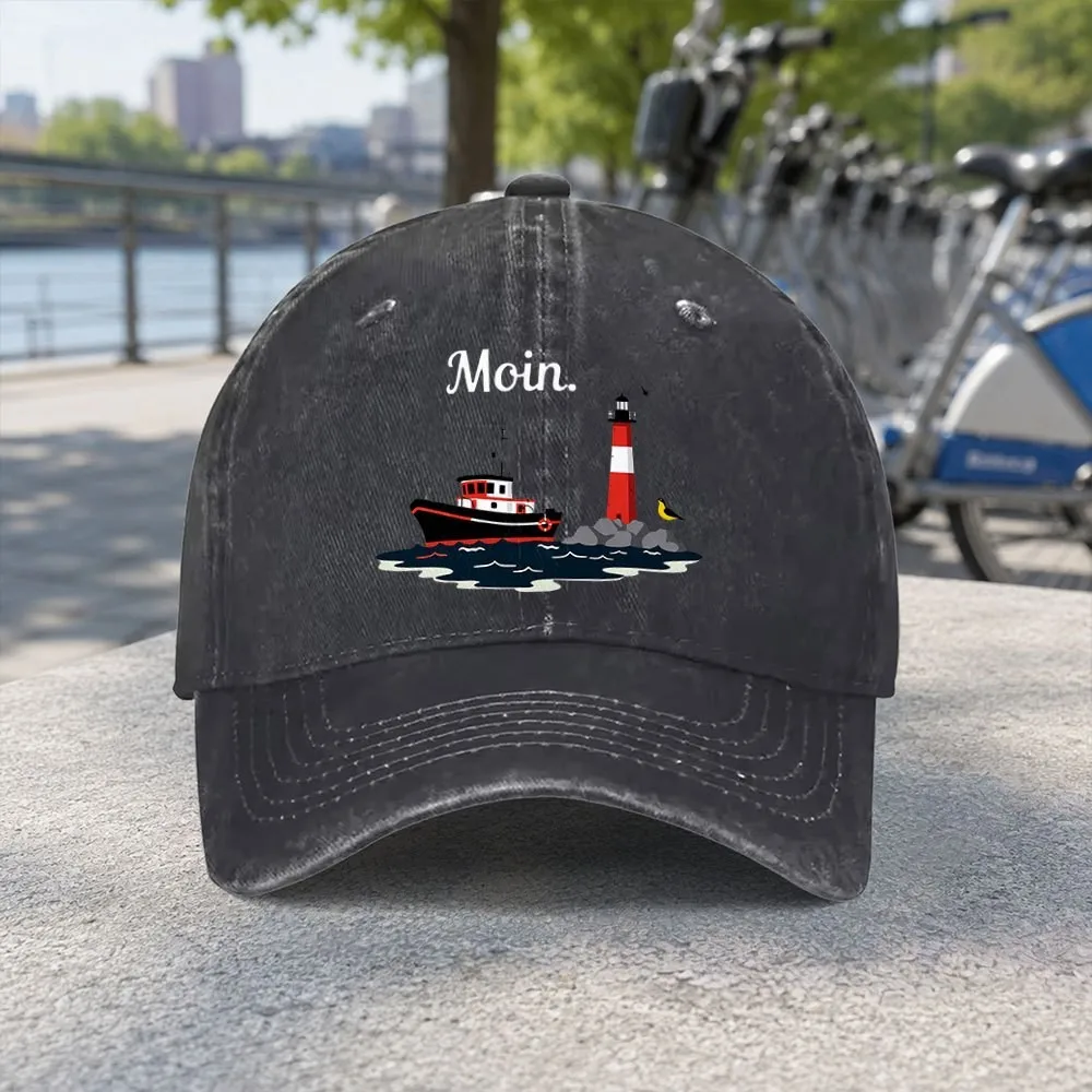 Moin Lighthouse Fishing Boat Baseball Cap Unisex Washed Cotton Sun Hat for Beach Camping Outdoor Travel
