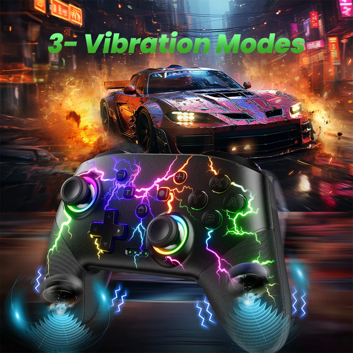 Switch Controller Compatible with Switch/Switch Lite/Switch OLED/Windows/iOS/Android, RGB Lightning Programmable 1000mAh Wireles