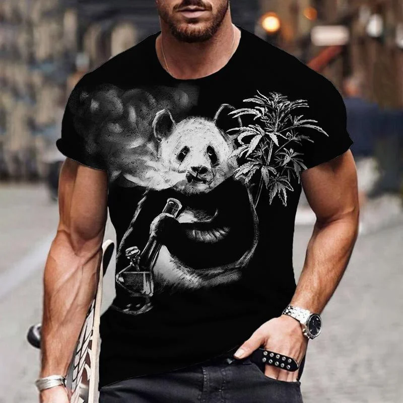 Cute Panda Pattern T-Shirt For Men Funny Animal 3D Printed Tees Summer Casual Short Sleeve Round Neck Tops Unisex Loose T Shirts
