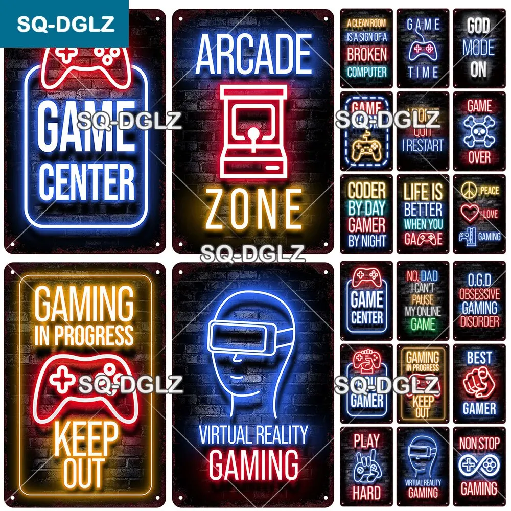 Vintage Game Zone Neon Metal Sign Tin Plate  Home Bar Door Wall Decor Man Cave Decoration Plaque Poster Gift for Gamers  Retro S