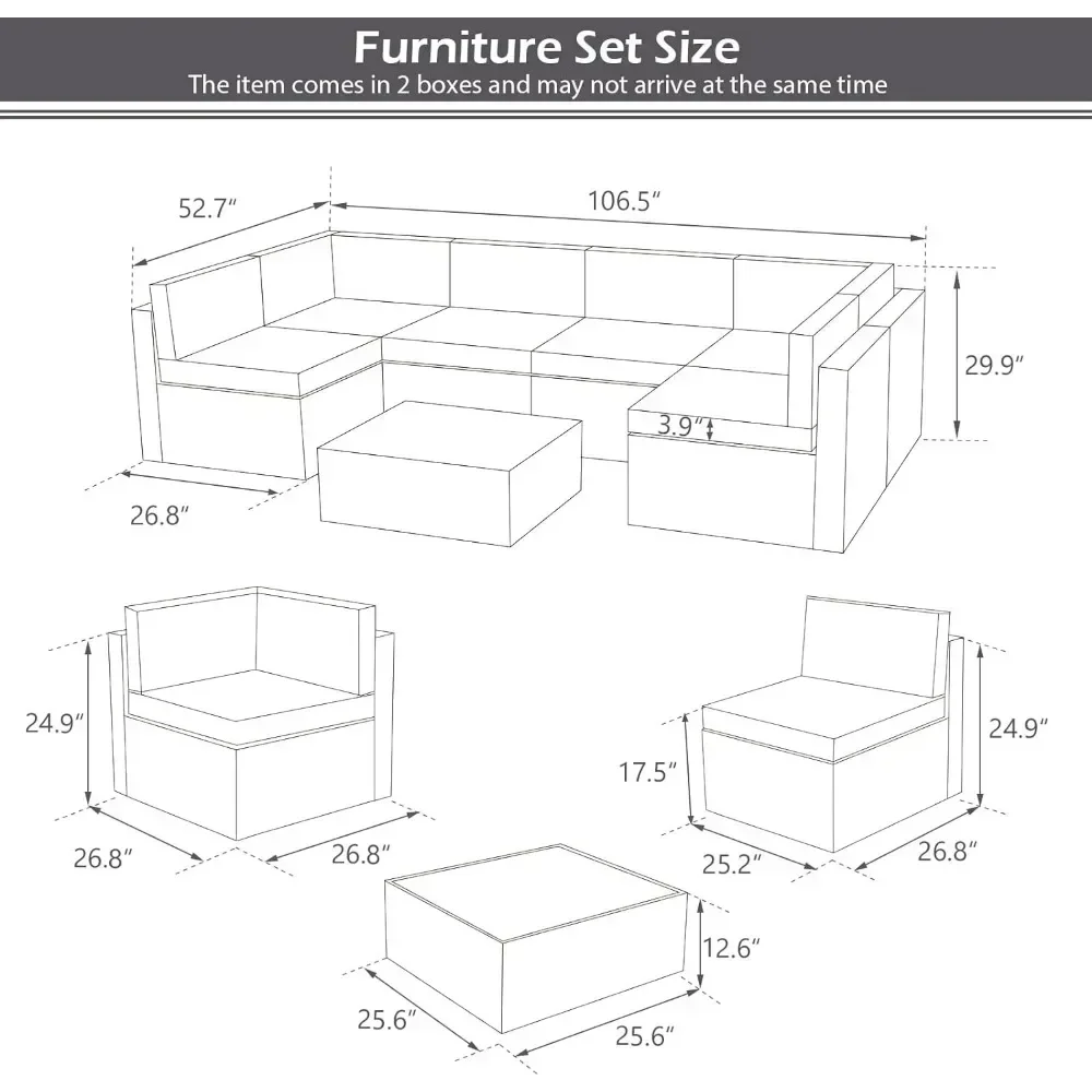 Garden Sofas Rattan Wicker Furniture, Outdoor Sectional Furniture Chair Set with Cushions and Tea Table,