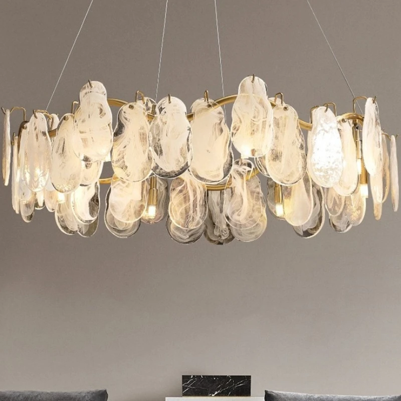 Nordic Light Luxury Style Glass Pendant Light for Restaurant Parlor Classical Ambiance Whole House Ornaments Hanging Chandeliers