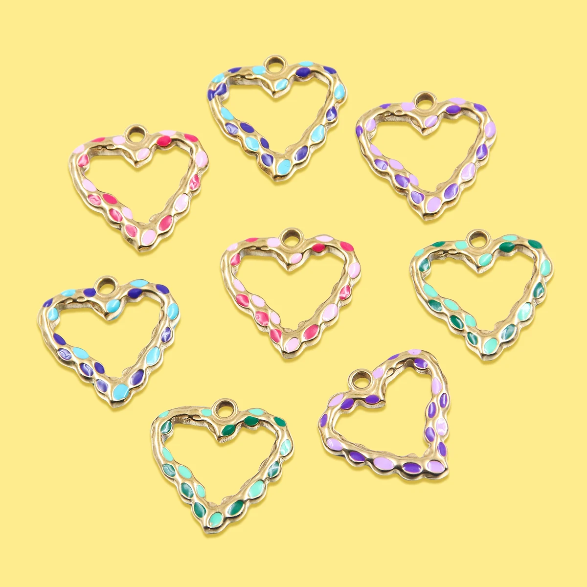 4Pcs 4 Color 20x20MM Multicolor Drip Oil Stainless Steel Hollow Heart Pendant Geometry Charm DIY Necklace For Jewelry Making