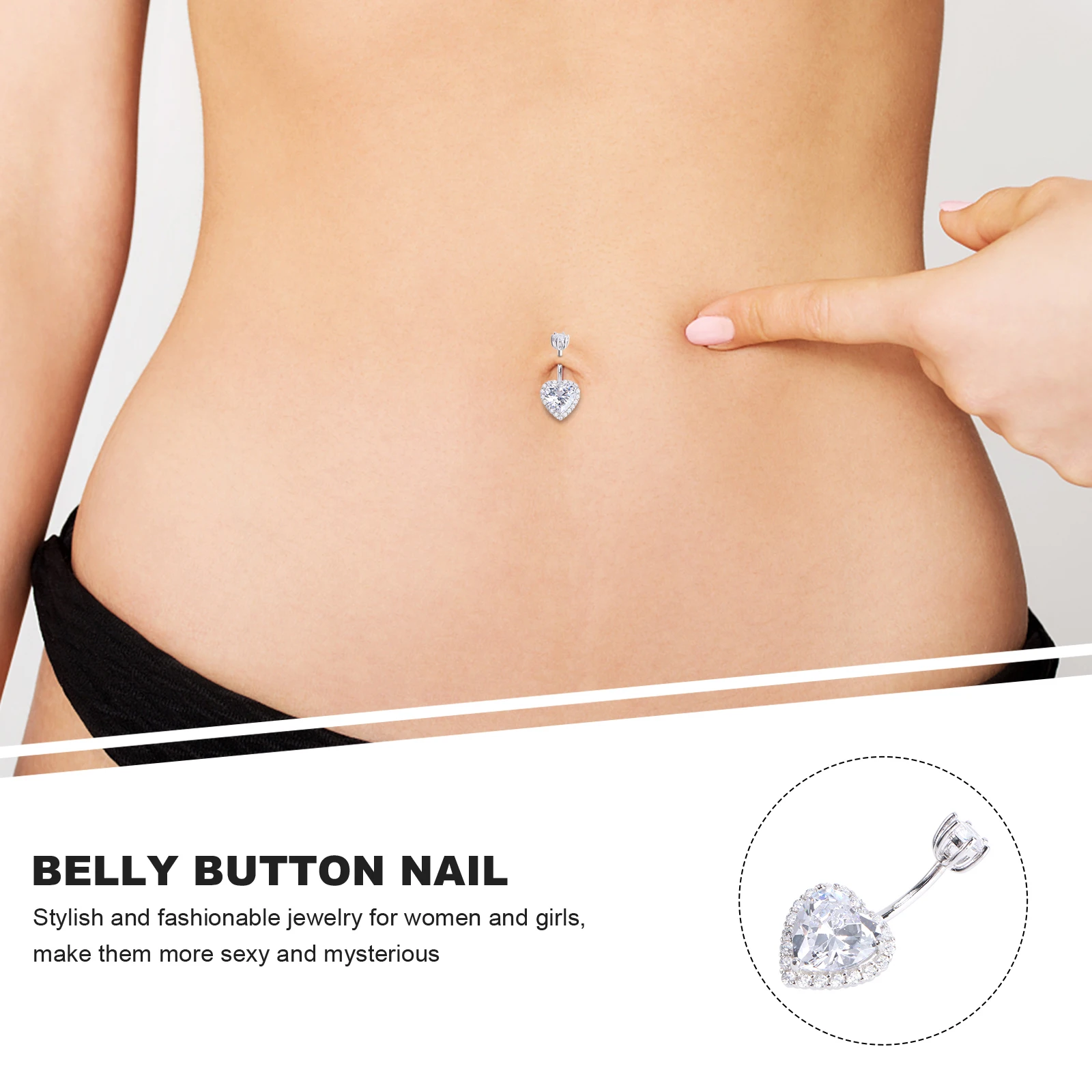 

1pc Sterling Silver Love Navel Ring Zircon Belly Button Piercing Studs for Women Mysterious Jewelry