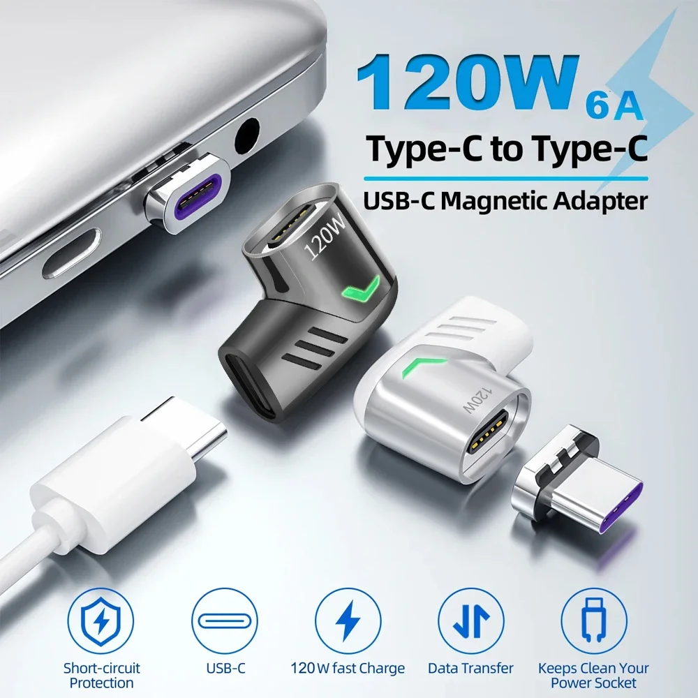 Adattatore magnetico da USB tipo C a USB C da 120W gomito da 90 gradi ricarica rapida e convertitore dati per Macbook iPad Pro Samsung Xiaomi