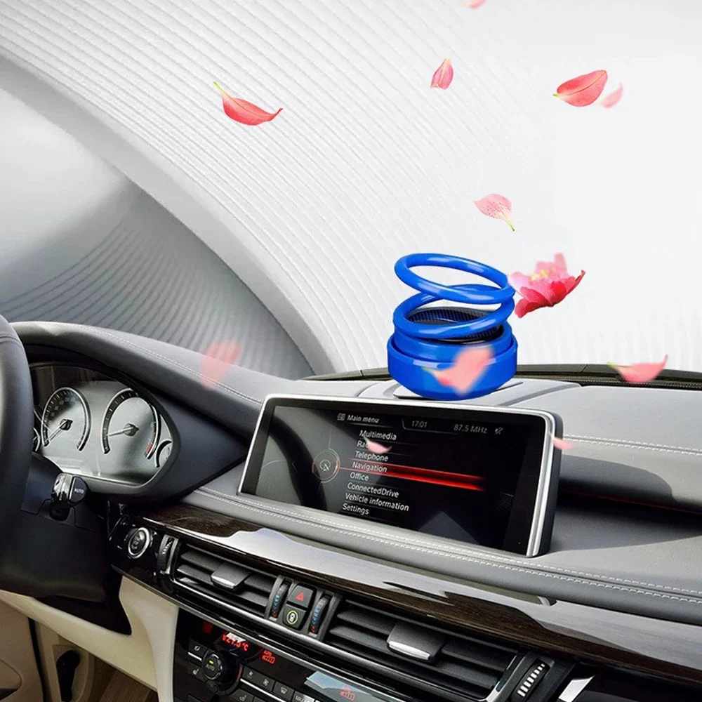 휴대용 키네틱 미니 방향제 태양열 발전 이중 링 회전 공기 청정기, 향수 디퓨저, 자동차 액세서리, 2 개