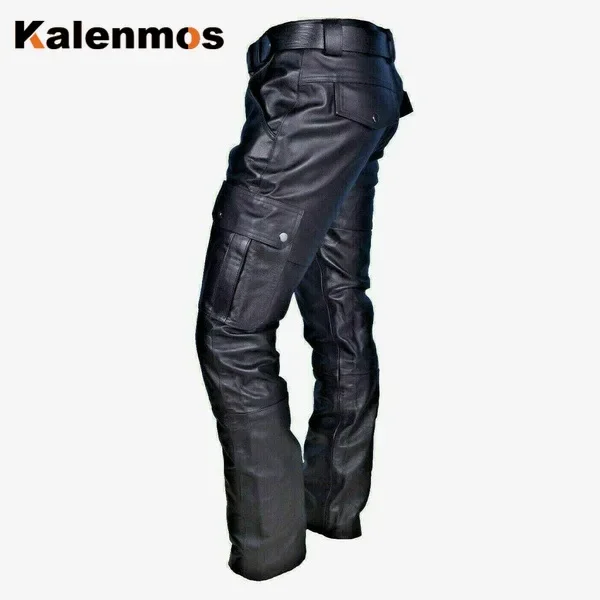 Punk Leather Pants Men Medieval Gothic Long Fashion Retro Maxi Shirt Cosplay Costume Middle Ages Party Masquerade Black Pants