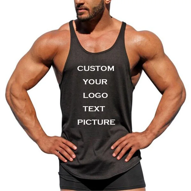 

Custom Your Logo Custom Mens Cotton Tank Top Bodybuilding Open Side Sleeveless T Shirt Gym Fitness Training Black Vest M-2XL