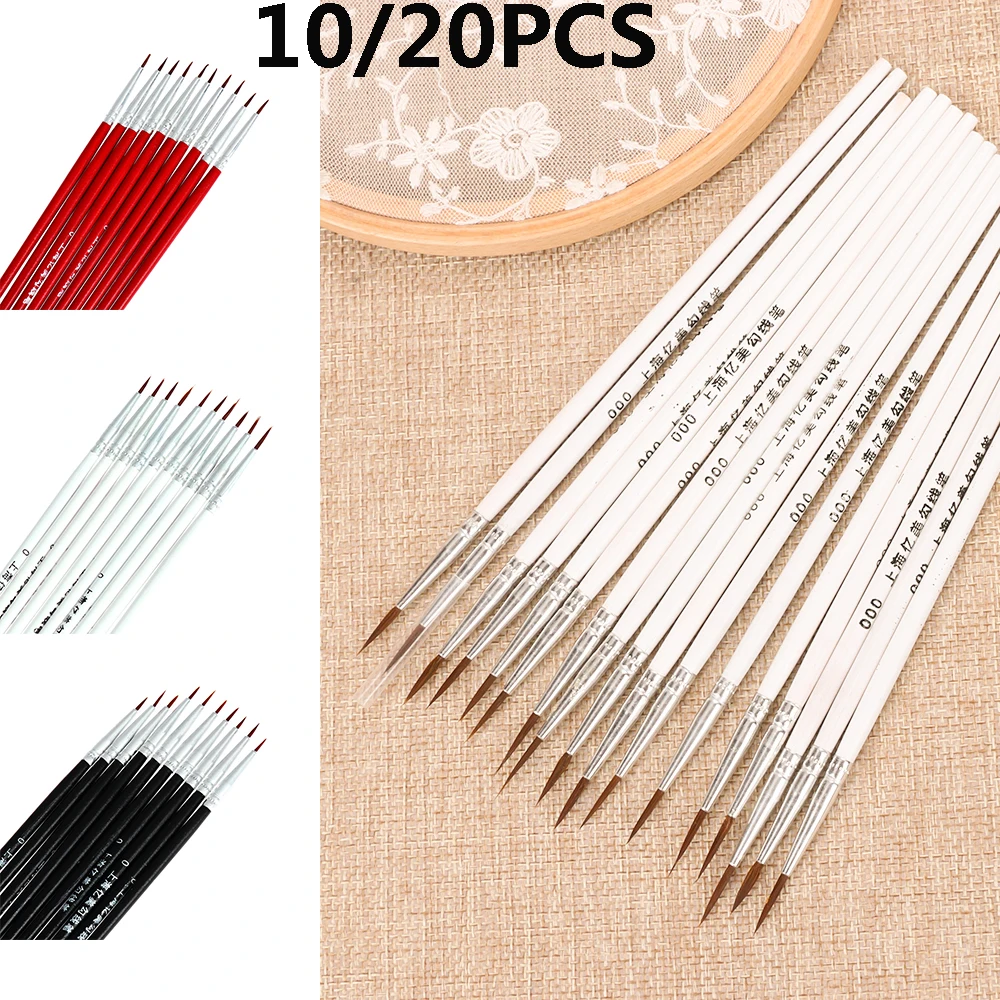 10/20pcs Art Supplies Acrylic Nylon Paint Hook Line Pen Painting Brush Drawing