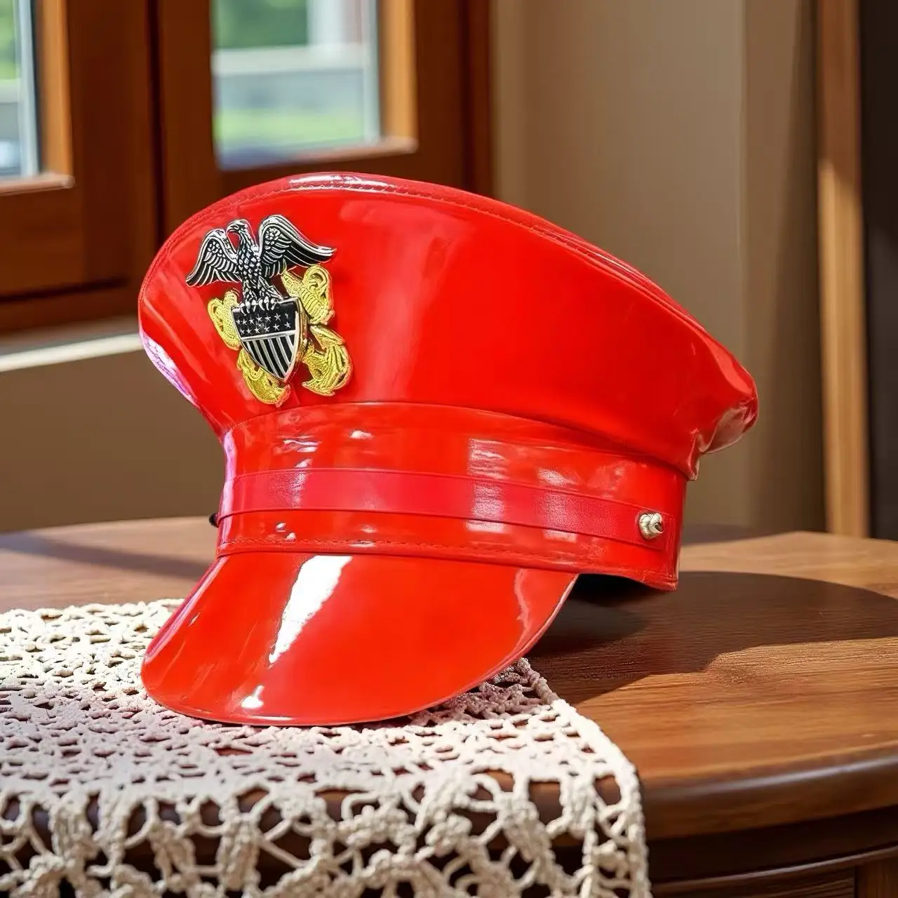 HongLuan Sombrero de disfraz de Halloween Steampunk de cuero rojo, sombreros de capitán para mujer de festival de hombre ardiente, accesorios femeninos de cosplay