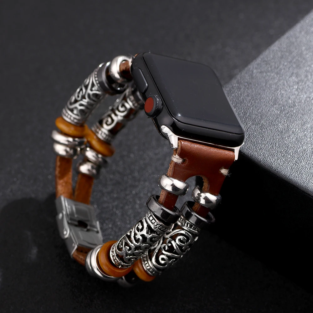 Retro Leather Strap For Apple Watch band Ultra-2 49mm  41mm 45mm 38/44mm/40mm Handmade Bracelet iWatch series 9 8 7 5 4 3 SE 6