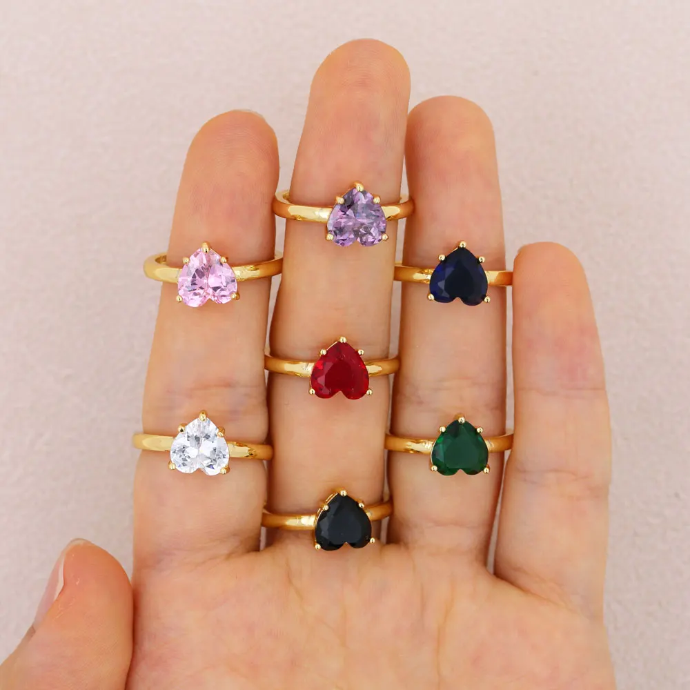 Fashion Luxury Plated Gold Copper Heart-Shaped Zircon Adjustable Gold Color Opening Ring  Men Women Wedding Engagement Jewelry