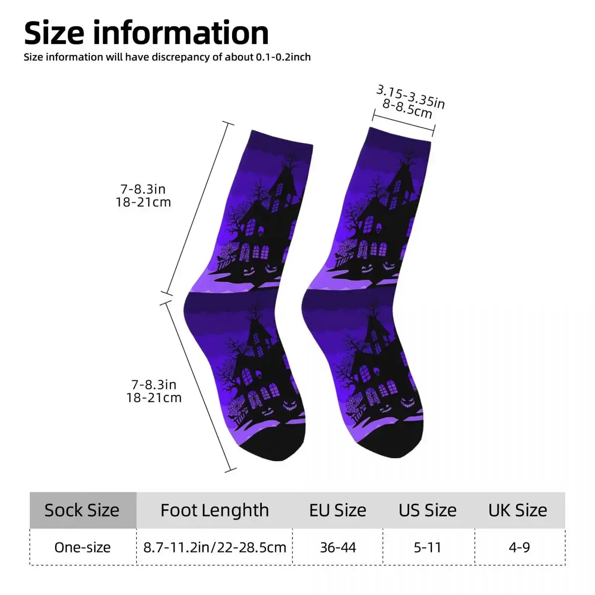 Spooky Haunted House สีม่วง Sunset ถุงเท้า Harajuku ถุงน่อง All Season ถุงเท้ายาวอุปกรณ์เสริมสําหรับ Unisex คริสต...