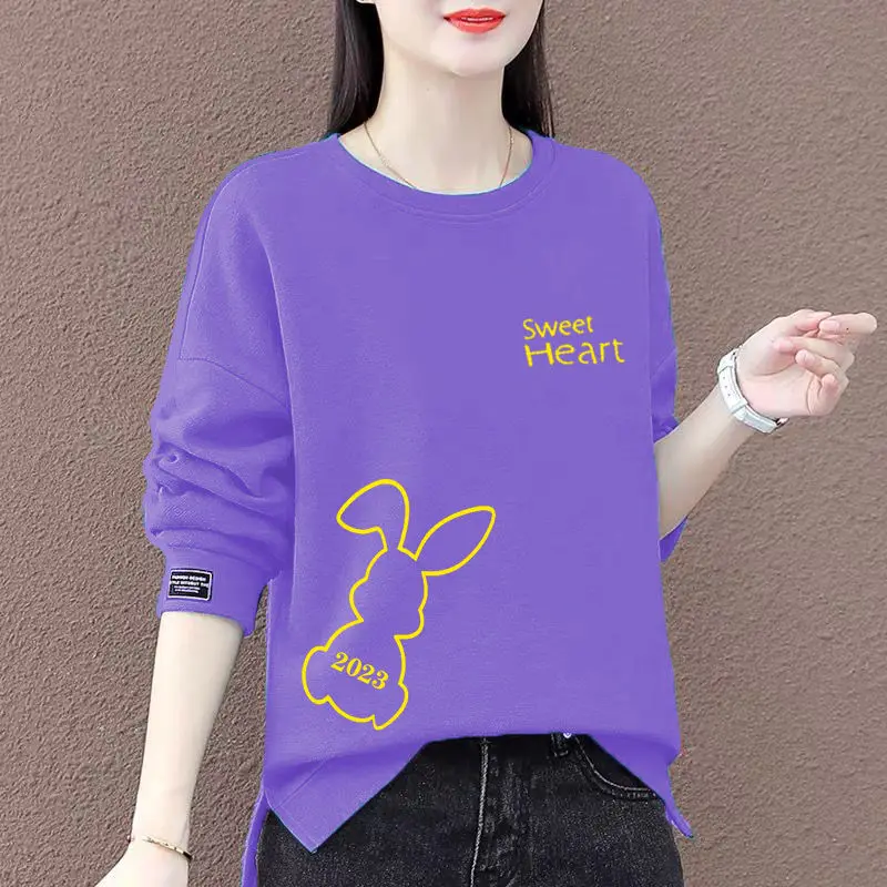 Fashion Printed O-Neck Asymmetrical Letter Digital Blouse Female Clothing 2023 Spring Autumn New Casual Pullovers Korean Shirt