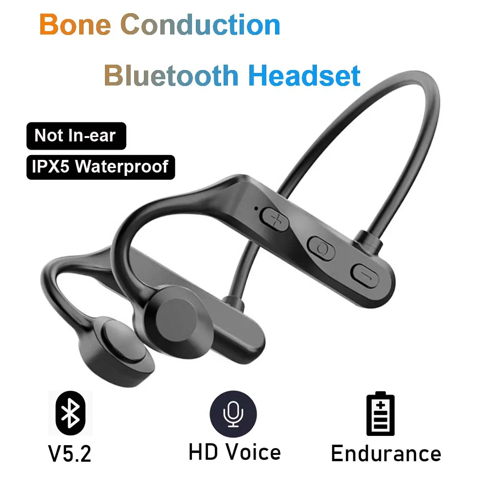 New Wireless Headphones 5.2 Bone Conduction Bluetooth Headset Ear Mounted Waterproof Air Conduction Ear Hook Sports Earphones