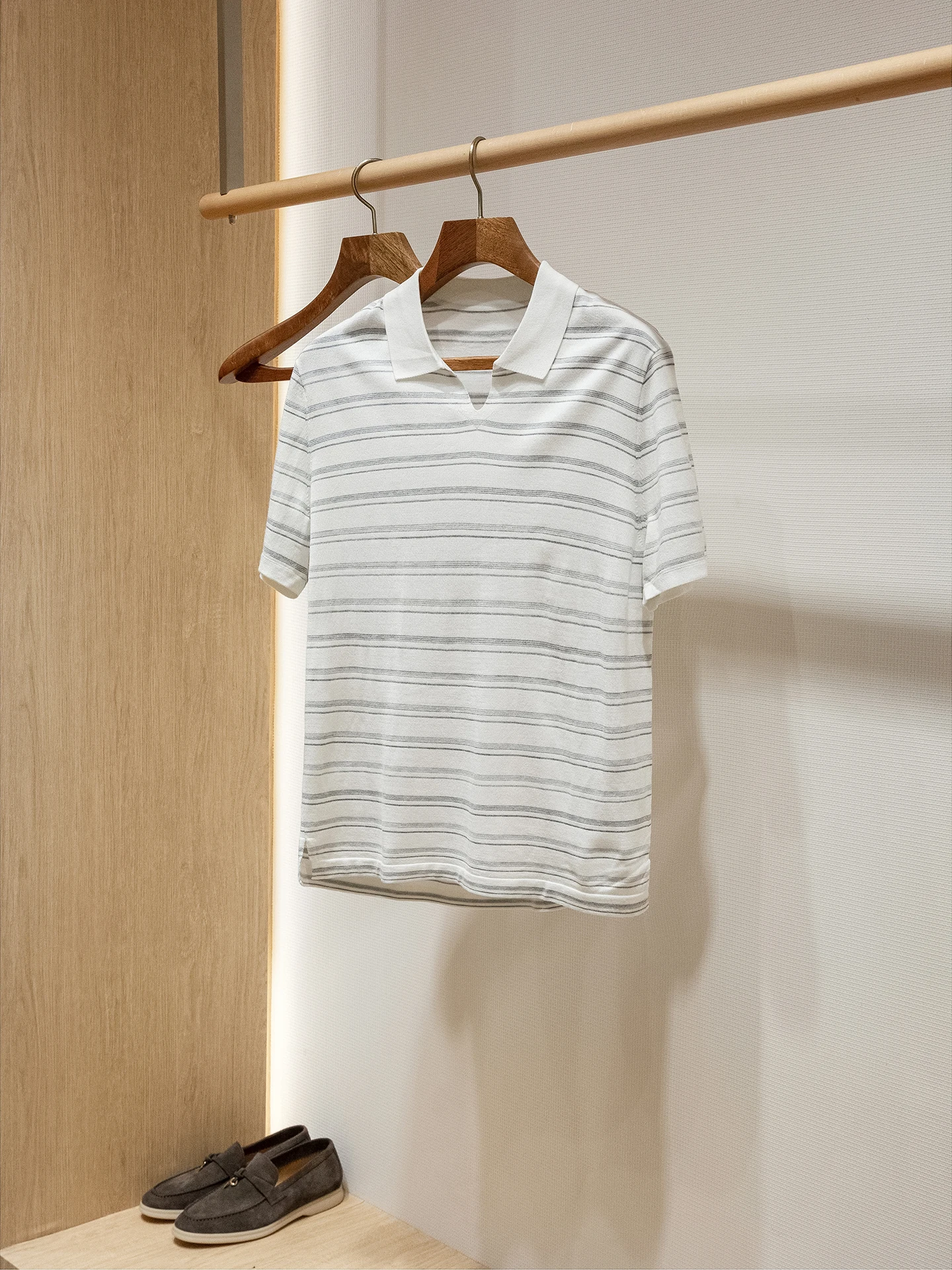 ZZ mulberry silk wool blended summer men's striped seagull neck short-sleeved POLO shirt
