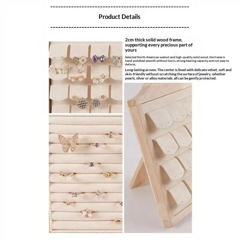 1 Stück Holzständer für Ohrringe, Ringe, Fotorahmen, Schmuck-Displayständer, Schmuckhalter, Samt-Schmuckablage, Ladentheken-Requisiten zur Präsentation – Detail 8